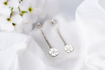 Load image into Gallery viewer, Silver floral earrings on a white background with flowers
