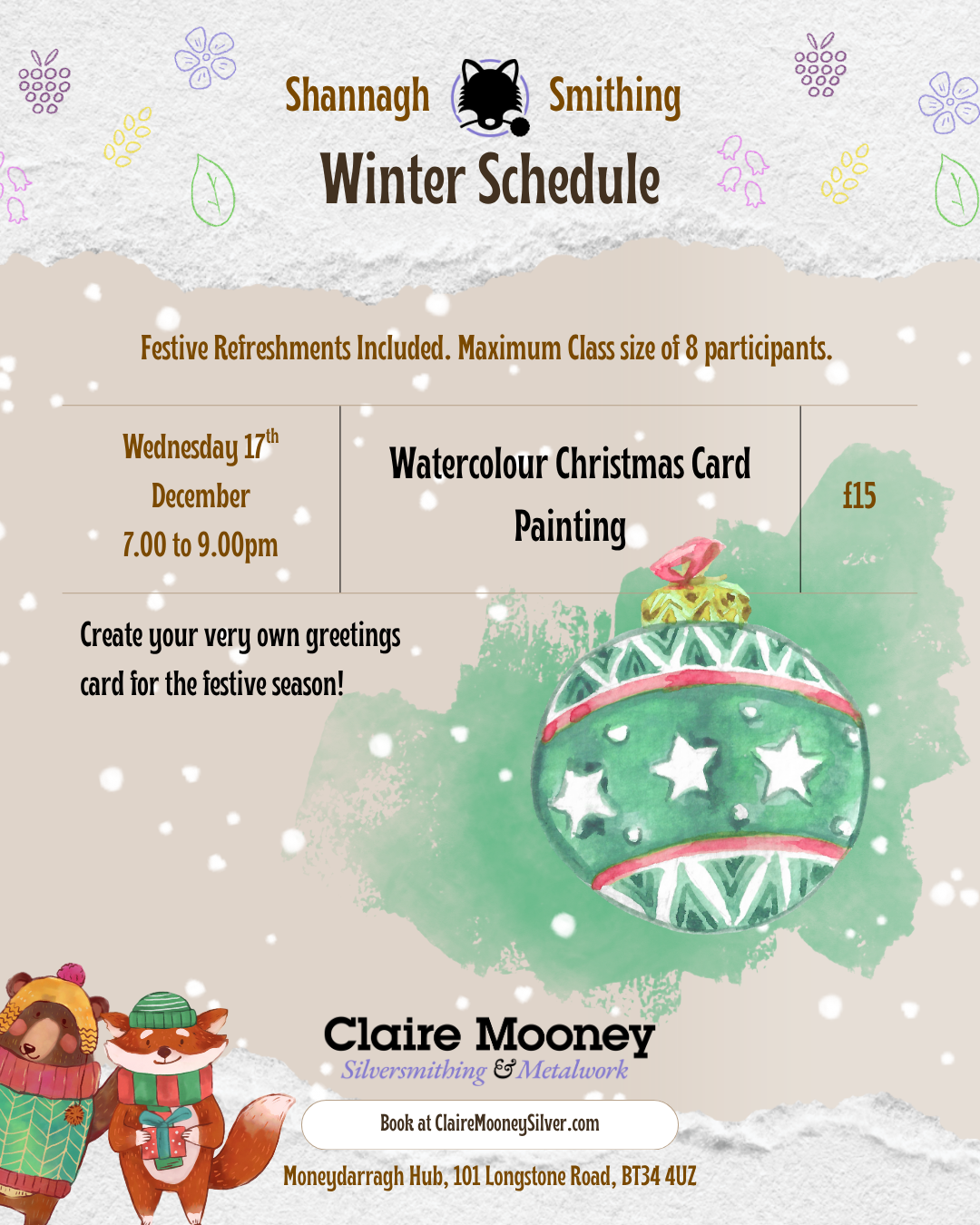 Watercolour Christmas Card Painting (Wednesday 17th December)
